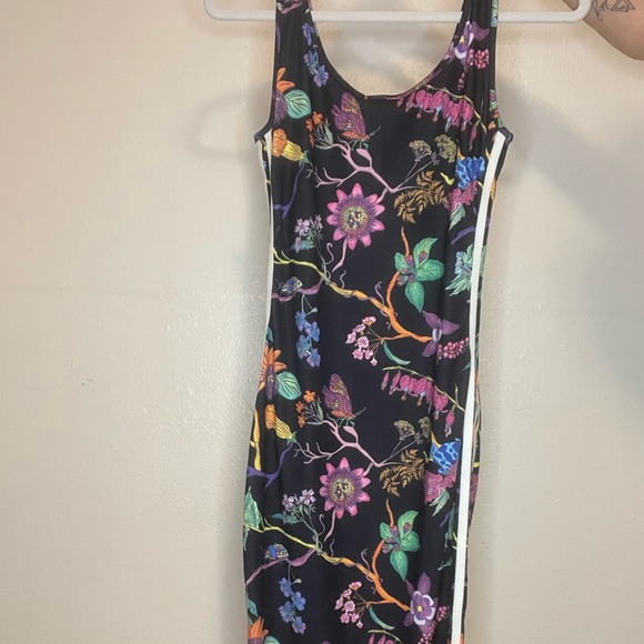 Adidas Black Floral Bodycon Midi Dress